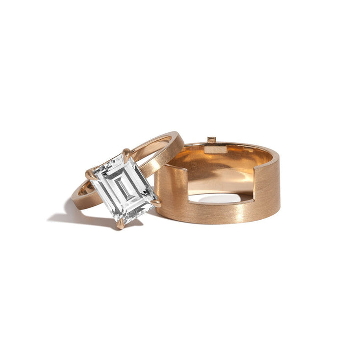 Emerald Cut Cigar Band Ring