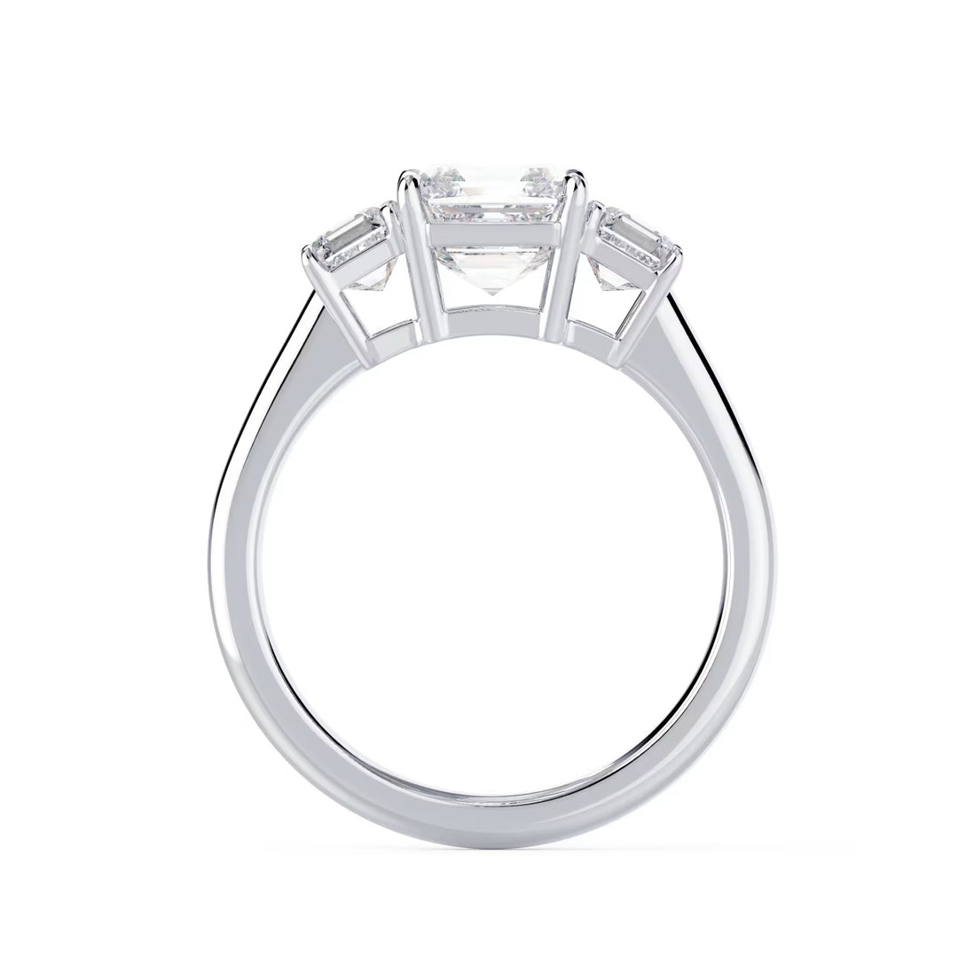 Luxury 1.5 carat Asscher cut lab grown diamond three stone engagement ring crafted for modern brides