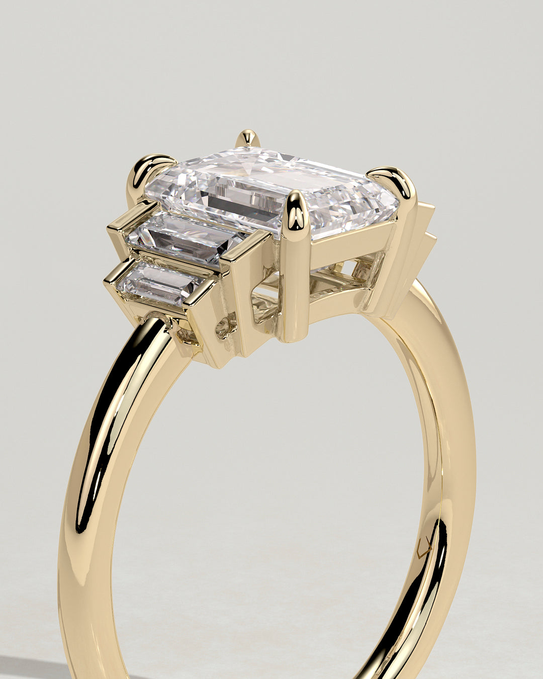 emerald cut lab grown five stone engagement ring
