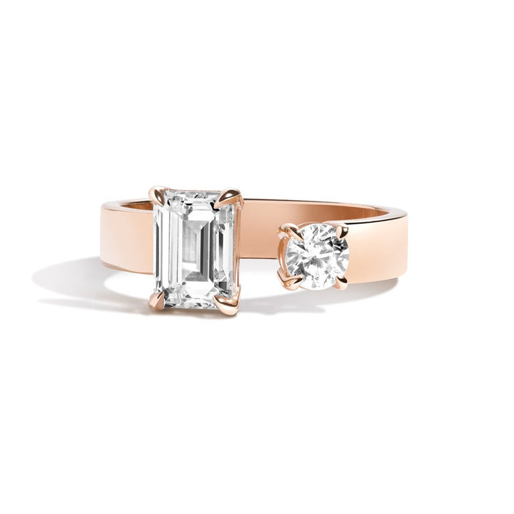 Emerald and Round Diamond Ring