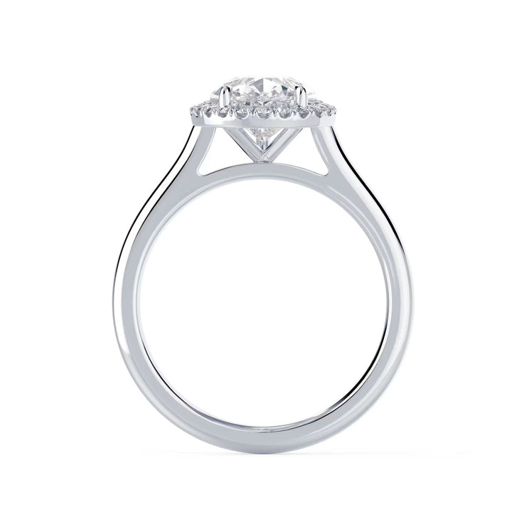 Luxury pear cut lab grown diamond halo solitaire engagement ring with E VS1 clarity and elegant structure