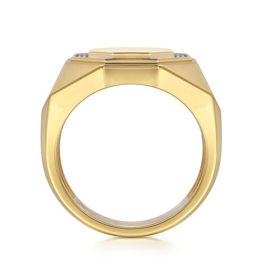 14K Yellow Gold Round Hexagon Lab Grown Diamond Men's Ring