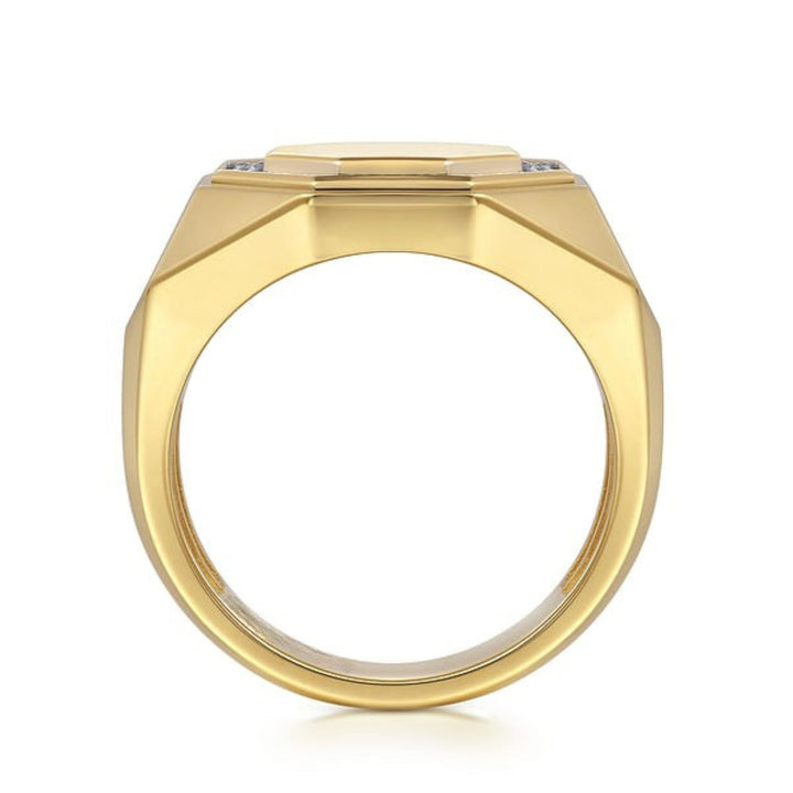 14K Yellow Gold Round Hexagon Lab Grown Diamond Men's Ring
