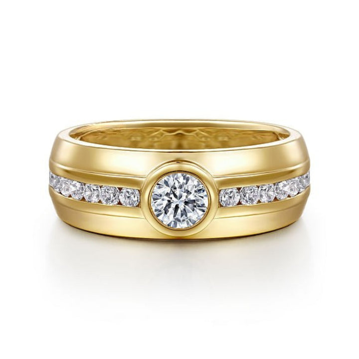 Bezel Set Round Channel Pave Lab Grown Diamond Men's Ring