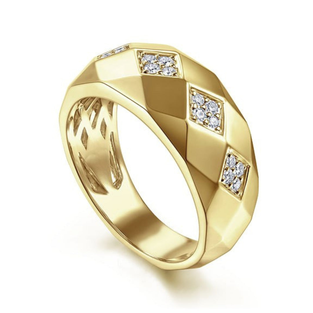 14K Yellow Gold Round Lab Grown Diamond High Polished Finish Men's Ring