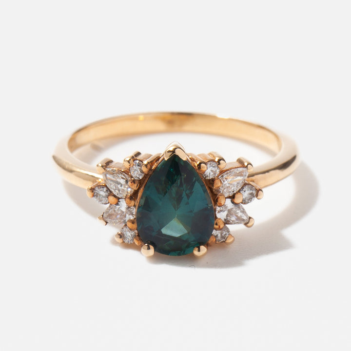 1.30CT Pear Sapphire Lab Grown Diamond Cluster Engagement Ring