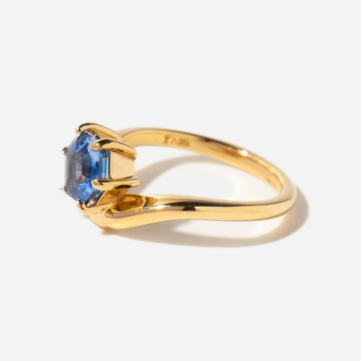 1.50CT Hexagon Blue Sapphire Lab Grown Diamond Curved Engagement Ring