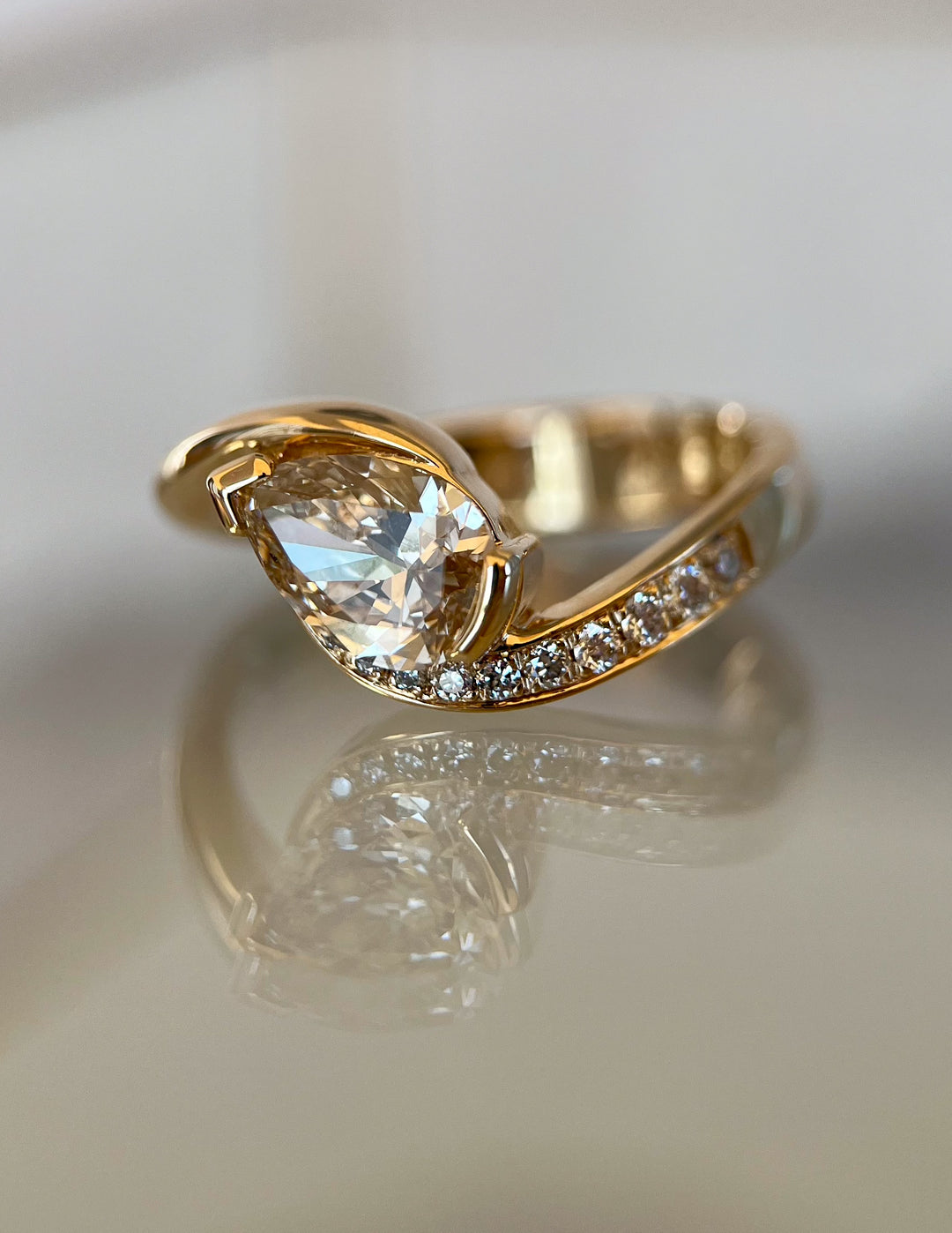 1.50CT-2.50CT Champagne Pear Cut Lab Grown Diamond Unique Engagement Ring