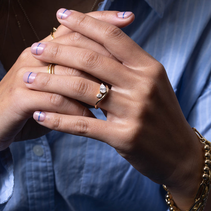 0.70CT Pear & Bezel Set Oval Lab Grown Diamond Toi Et Moi Engagement Ring