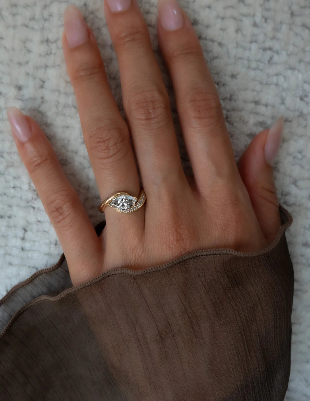 1.0CT-2.0CT Marquise E/VS Lab Grown Diamond Tension Style Pave Engagement Ring With Matching Curved Band