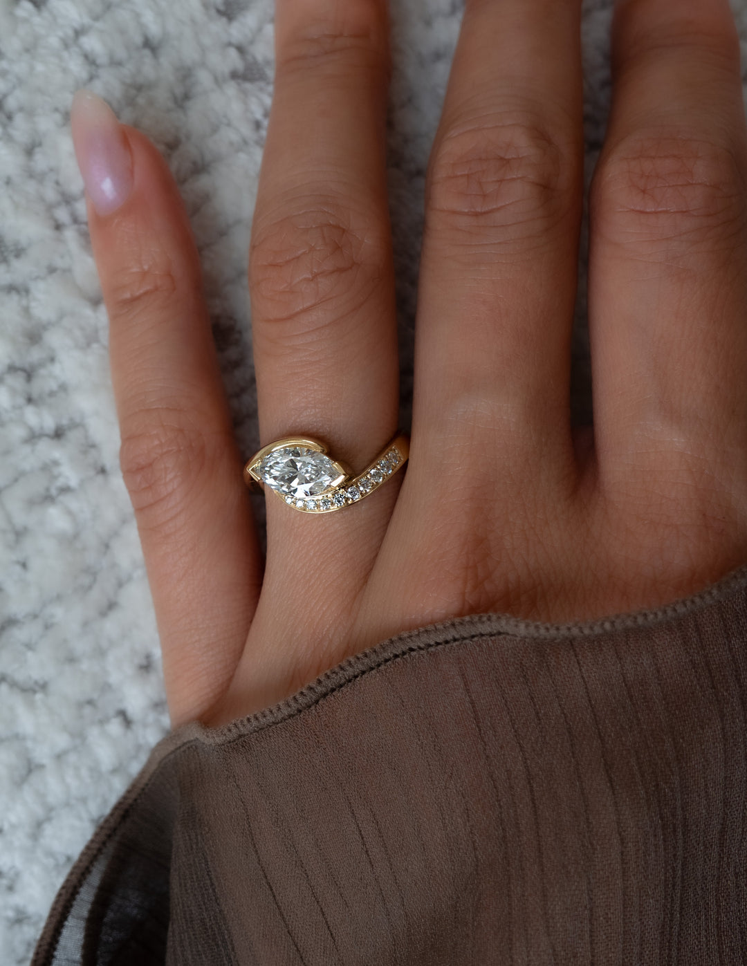 1.0CT-2.0CT Marquise Cut Lab Grown Diamond Unique Pave Engagement Ring