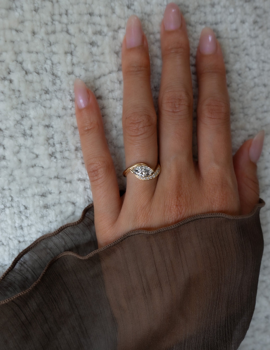 1.0CT-2.0CT Marquise Cut Lab Grown Diamond Unique Pave Engagement Ring