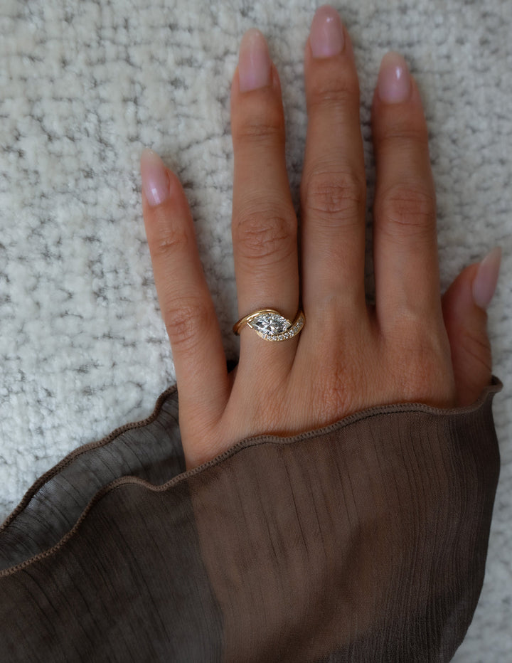 1.0CT-2.0CT Marquise Cut Lab Grown Diamond Unique Pave Engagement Ring