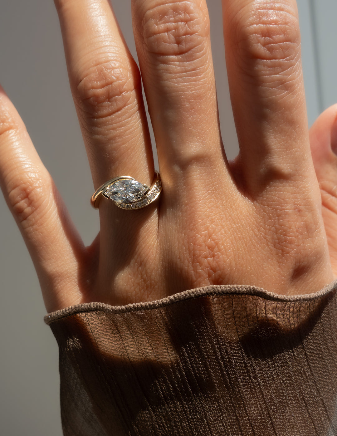 1.0CT-2.0CT Marquise Cut Lab Grown Diamond Unique Pave Engagement Ring