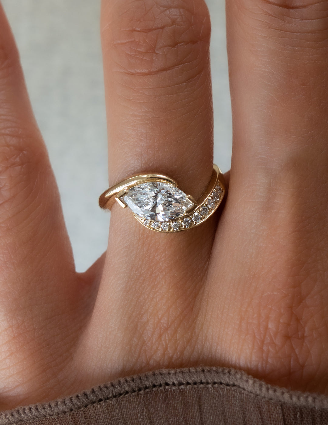 1.0CT-2.0CT Marquise Cut Lab Grown Diamond Unique Pave Engagement Ring