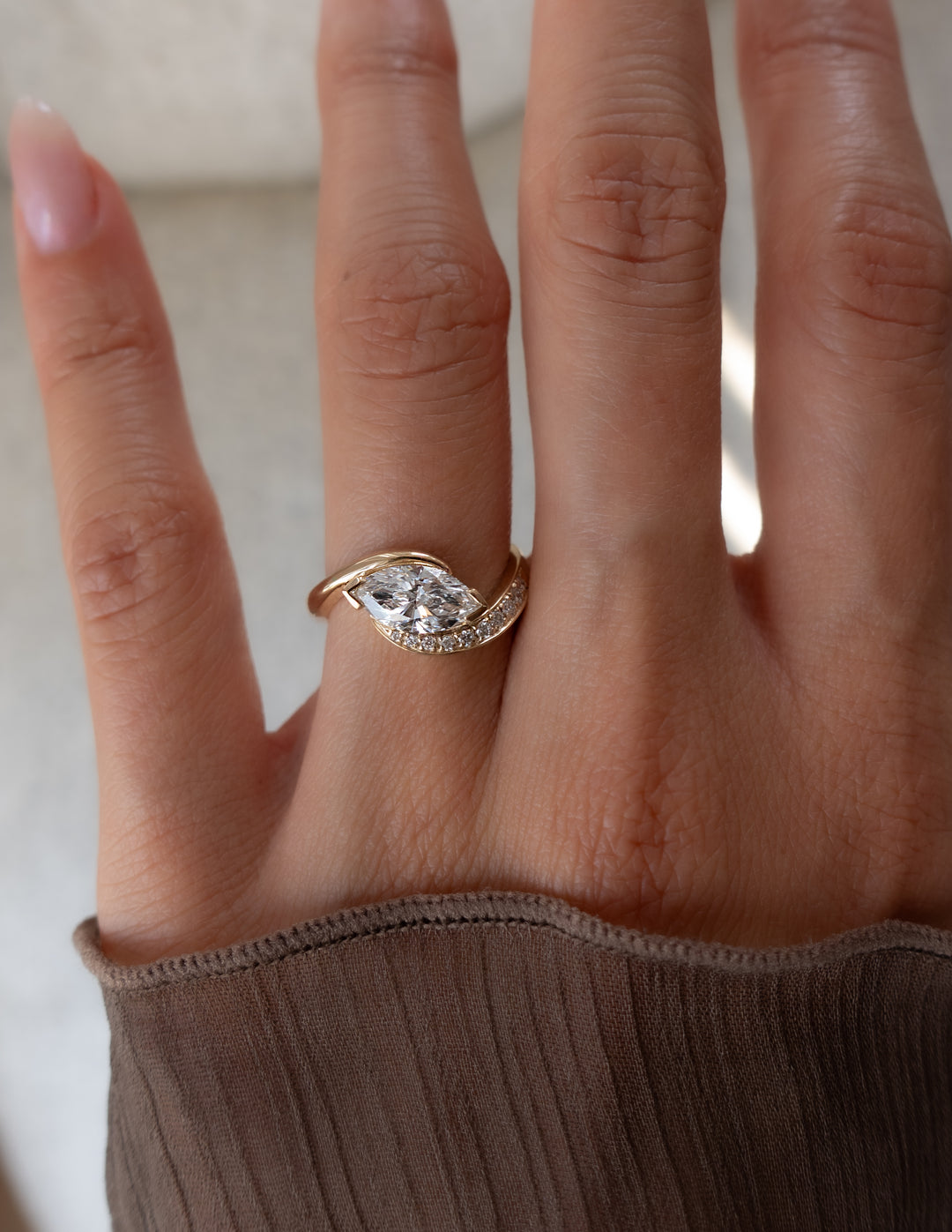 1.0CT-2.0CT Marquise Cut Lab Grown Diamond Unique Pave Engagement Ring