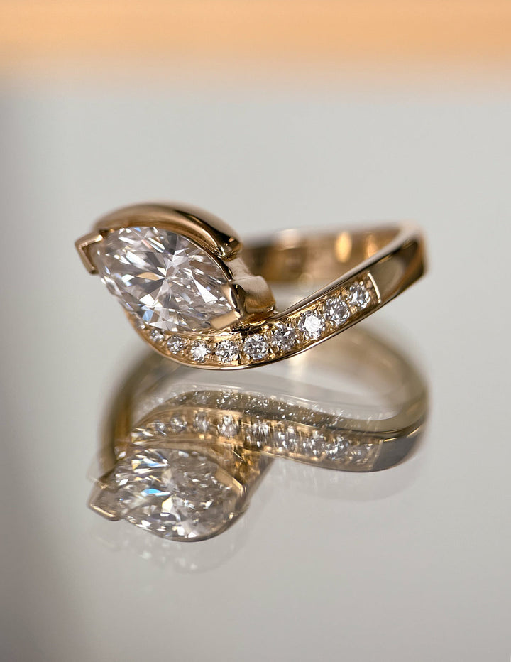 1.0CT-2.0CT Marquise Cut Lab Grown Diamond Unique Pave Engagement Ring