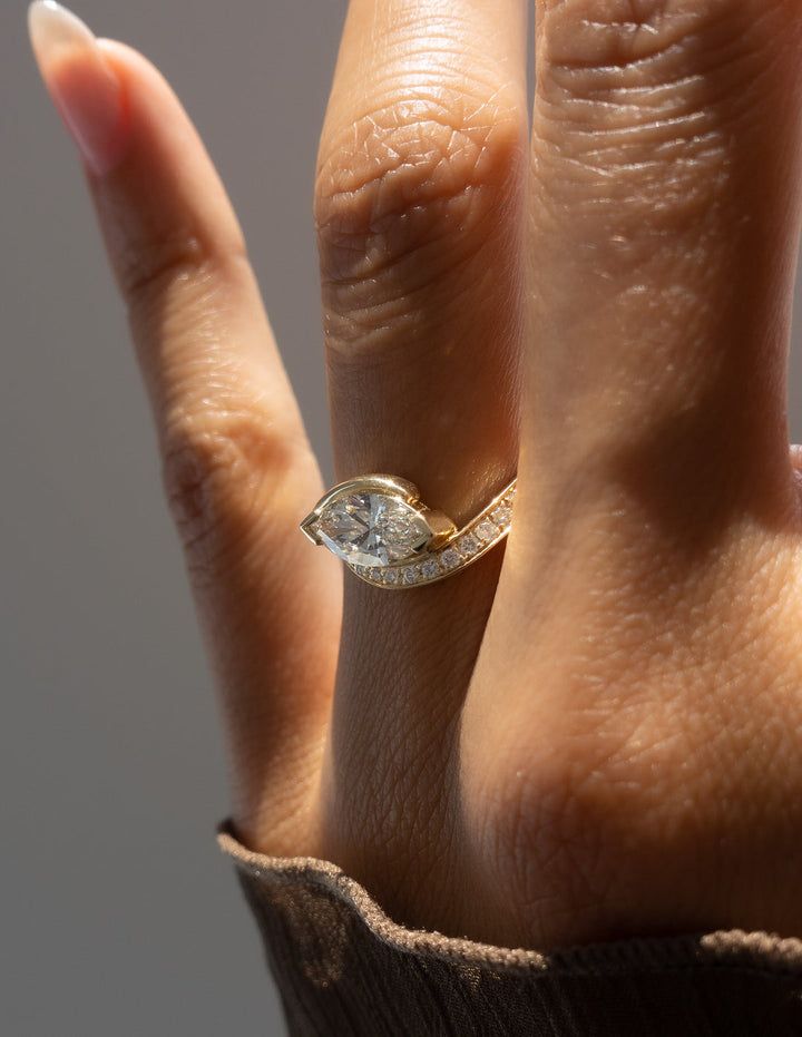 1.0CT-2.0CT Marquise Cut Lab Grown Diamond Unique Pave Engagement Ring
