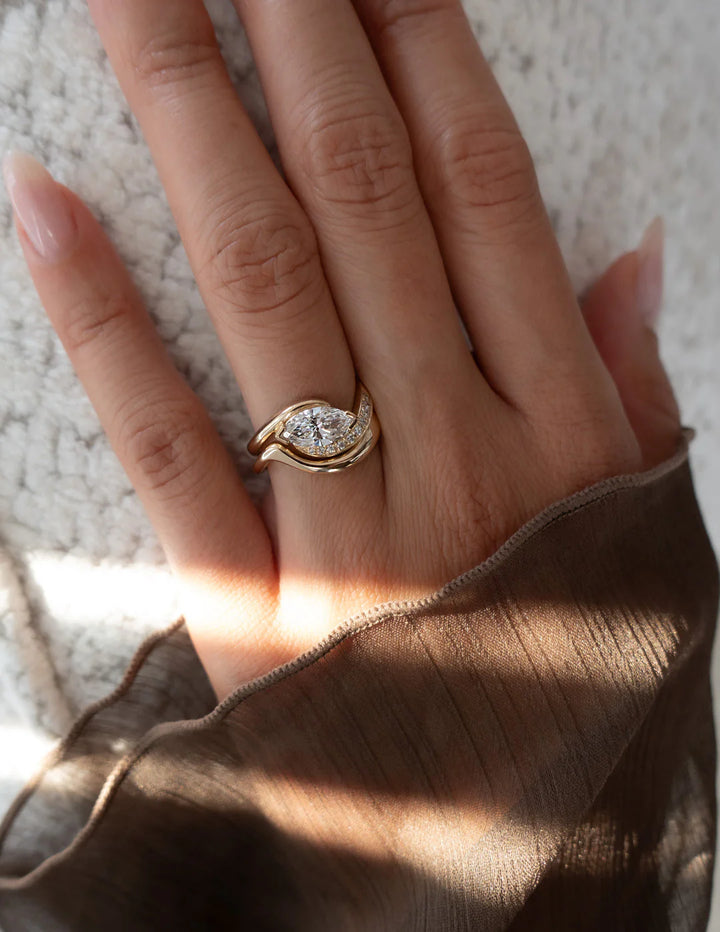 1.0CT-2.0CT Marquise E/VS Lab Grown Diamond Tension Style Pave Engagement Ring With Matching Curved Band