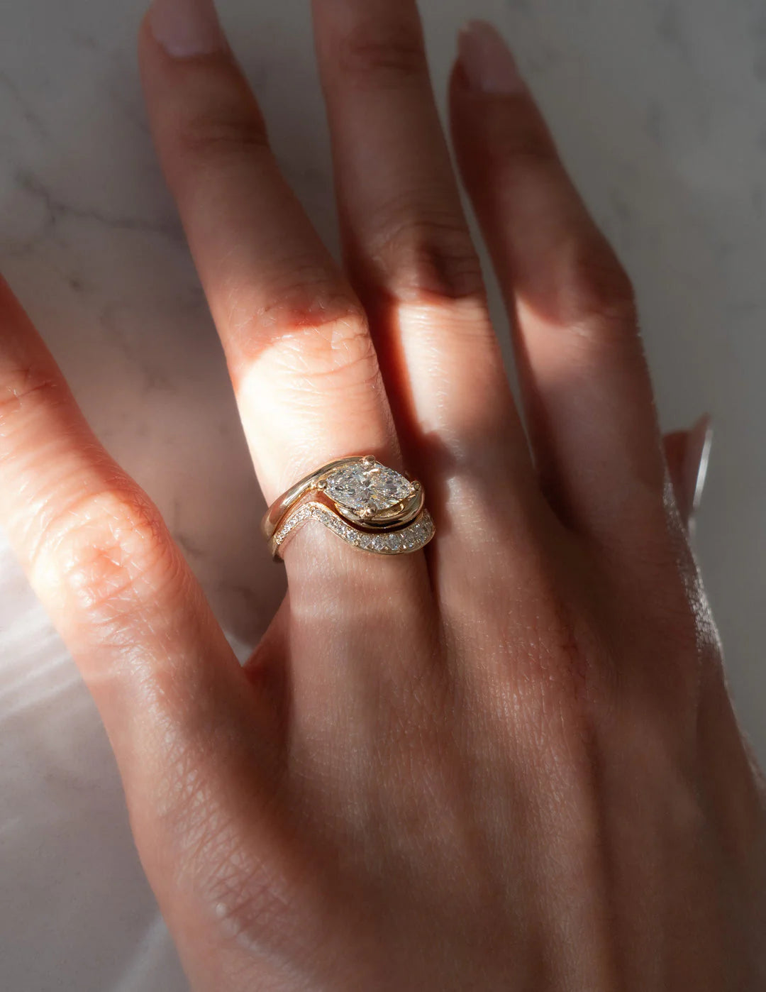 1.0CT-2.0CT Marquise E/VS Lab Grown Diamond By Pass Engagement Couple Ring Design With Matching Band