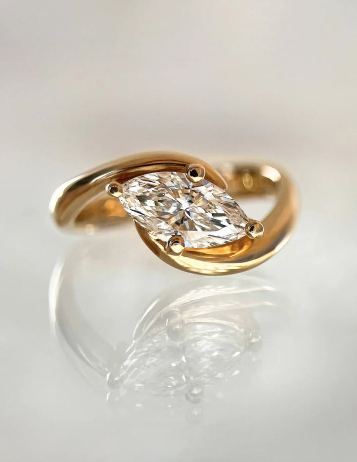 1.0CT-2.0CT Marquise E/VS Lab Grown Diamond By Pass Engagement Couple Ring Design With Matching Band