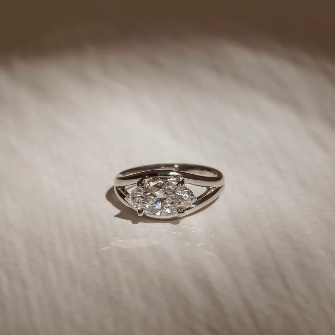 marquise east west engagement ring 2 carat split shank lab diamond USA