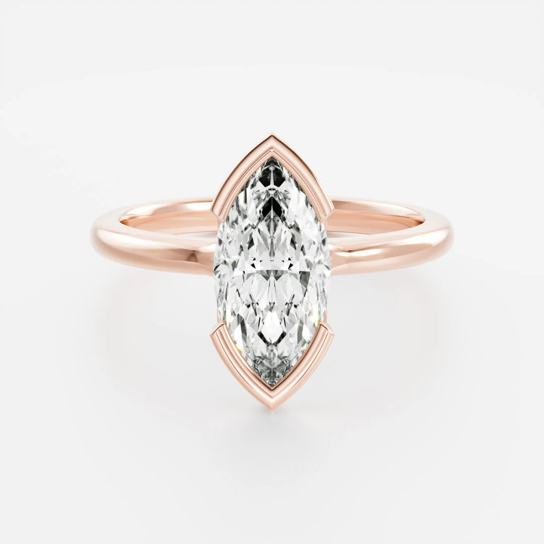 marquise cut half bezel solitaire engagement ring 2.5 carat lab diamond IGI certified