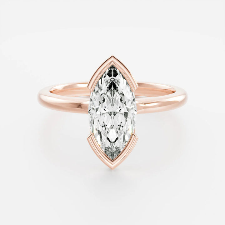 marquise cut half bezel solitaire engagement ring 2.5 carat lab diamond IGI certified