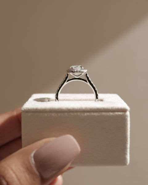 luxury marquise halo cathedral pavé engagement ring USA