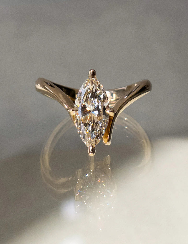 Marquise lab grown diamond engagement ring set with matching wedding band