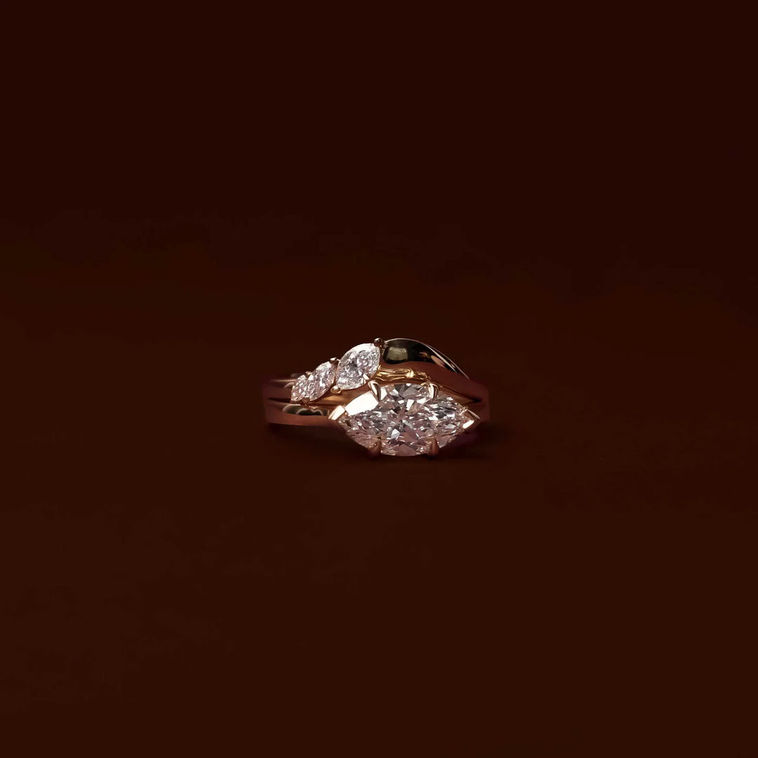 minimalist east west marquise cathedral engagement ring IGI certified USA