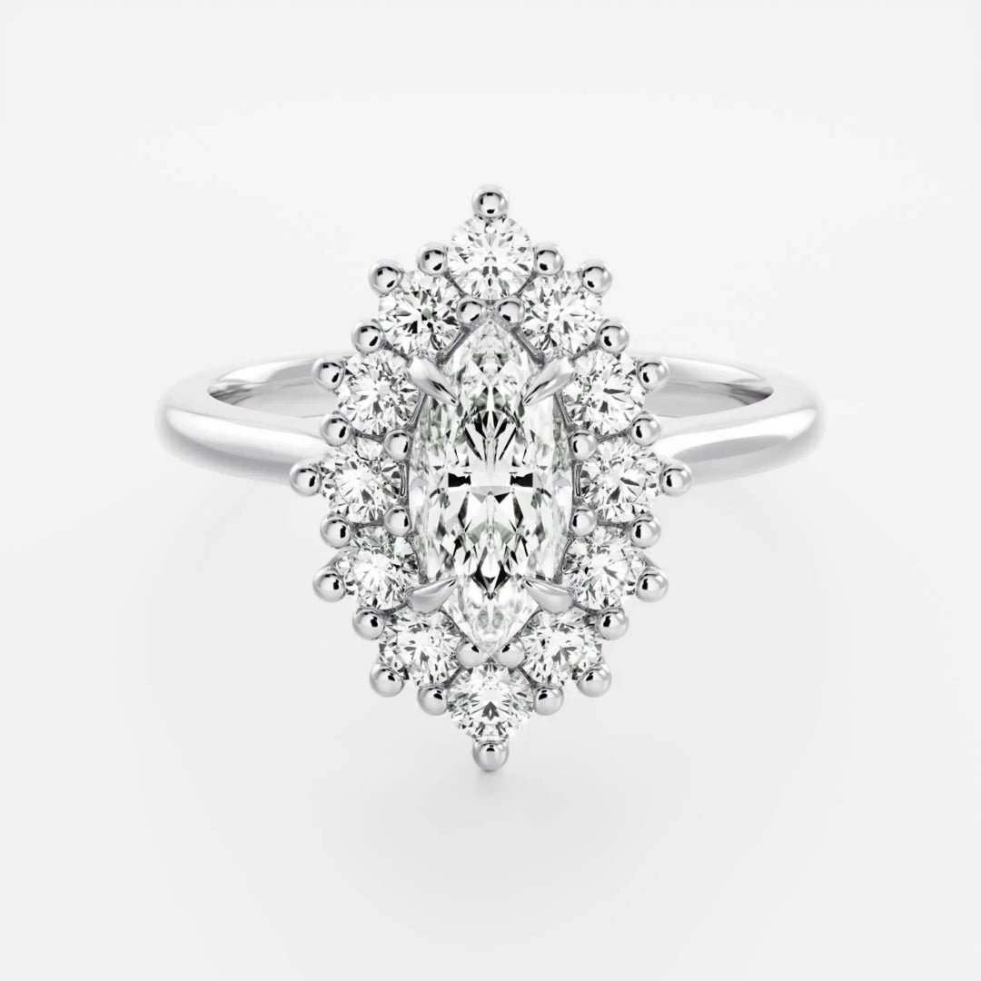 marquise halo cluster engagement ring petite lab diamond USA 1ct