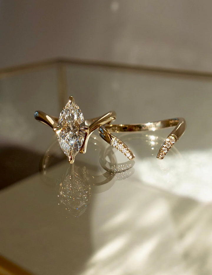 marquise E VS lab diamond engagement ring with band