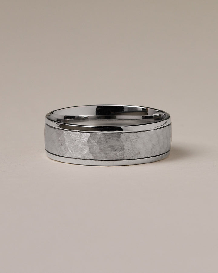 Men's Hammered  Grooved Edges Wedding Band