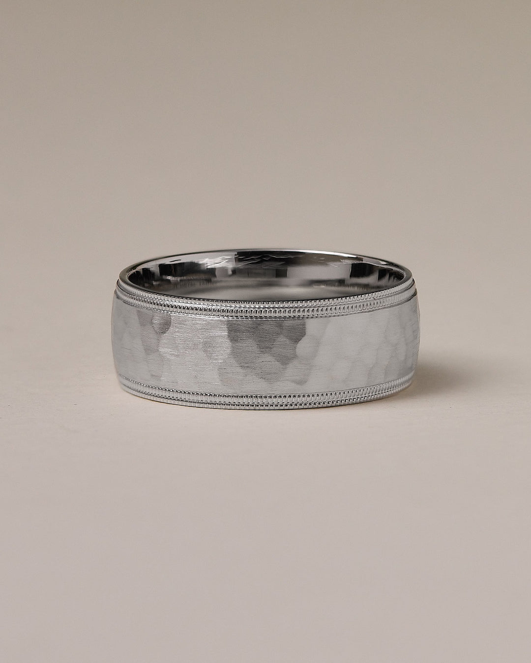 Men's Hammered Two Stapes Milgrain Wedding Band