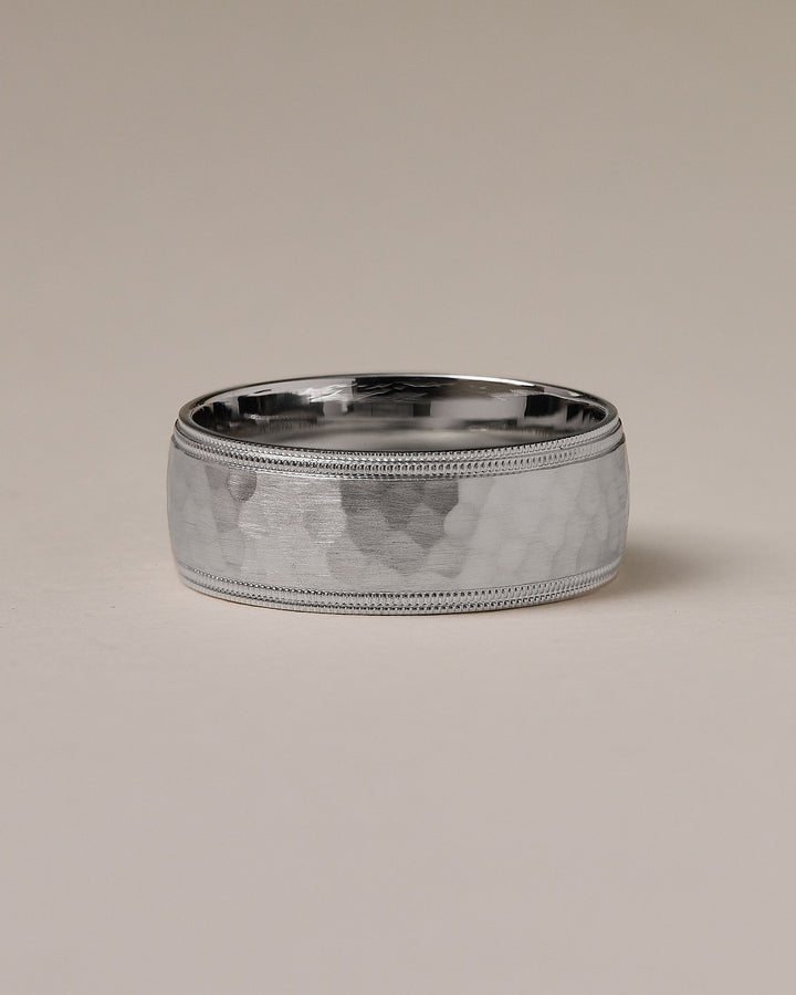 Men's Hammered Two Stapes Milgrain Wedding Band