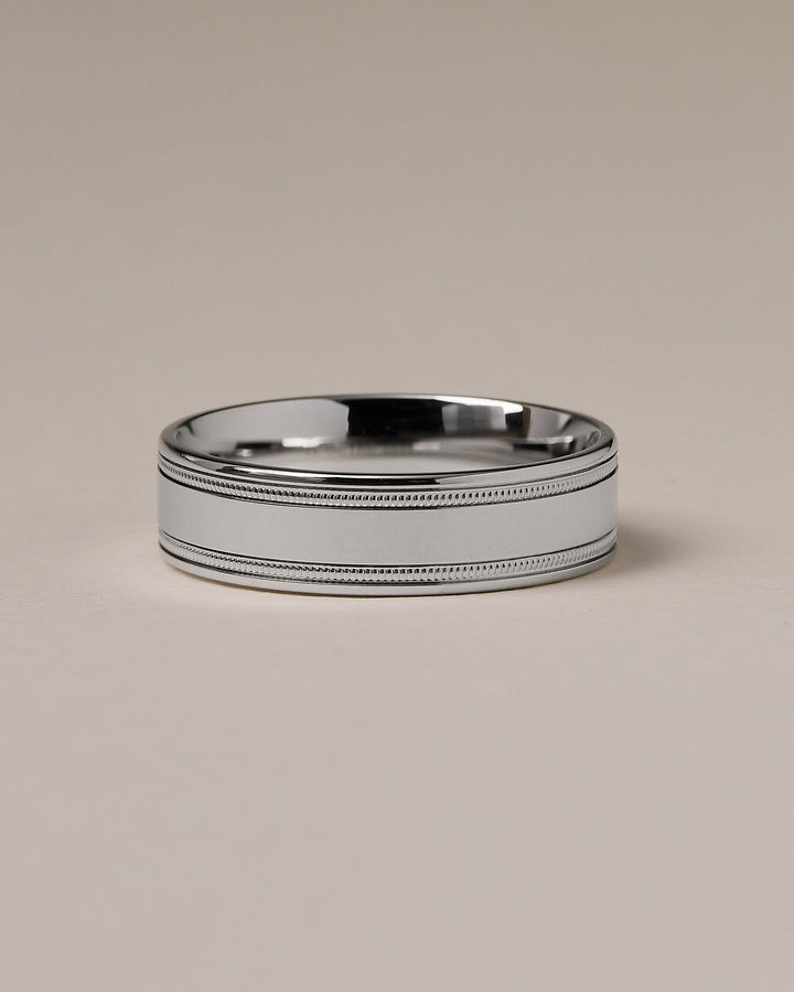 Men's Hammered Two Steppes Milgrain Wedding Band