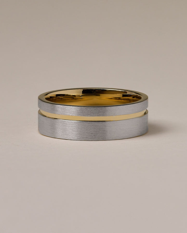 Men's Single-Groove Offset Inlay Wedding Band