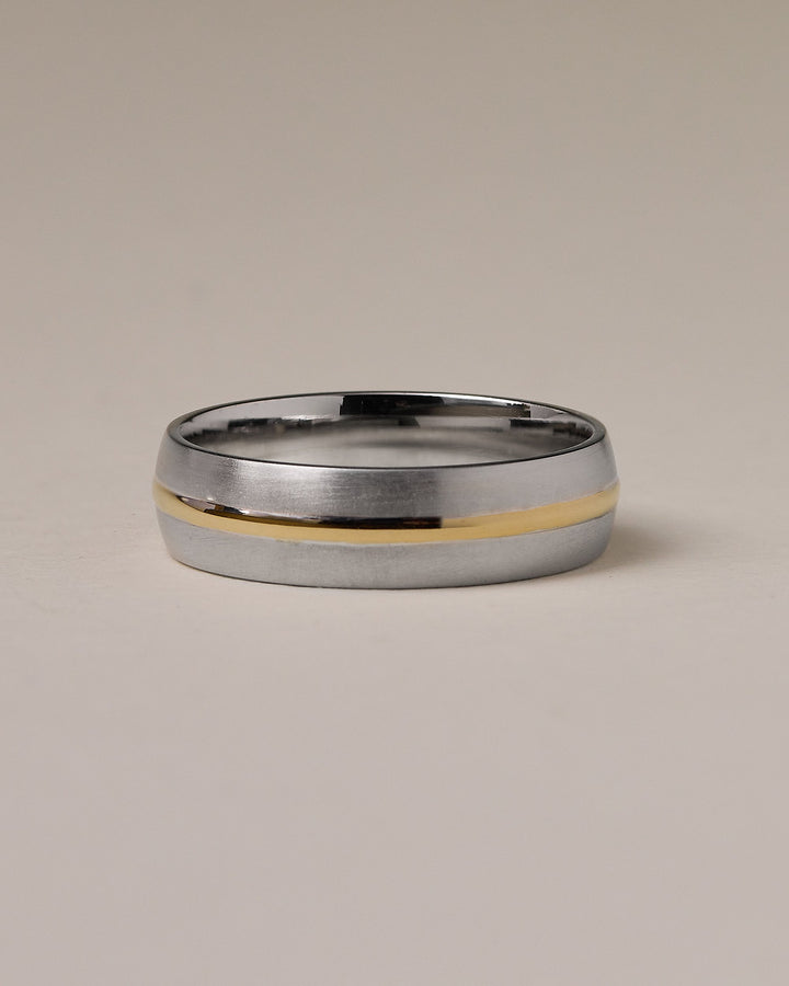 Men's Single-Groove Offset Inlay Wedding Band