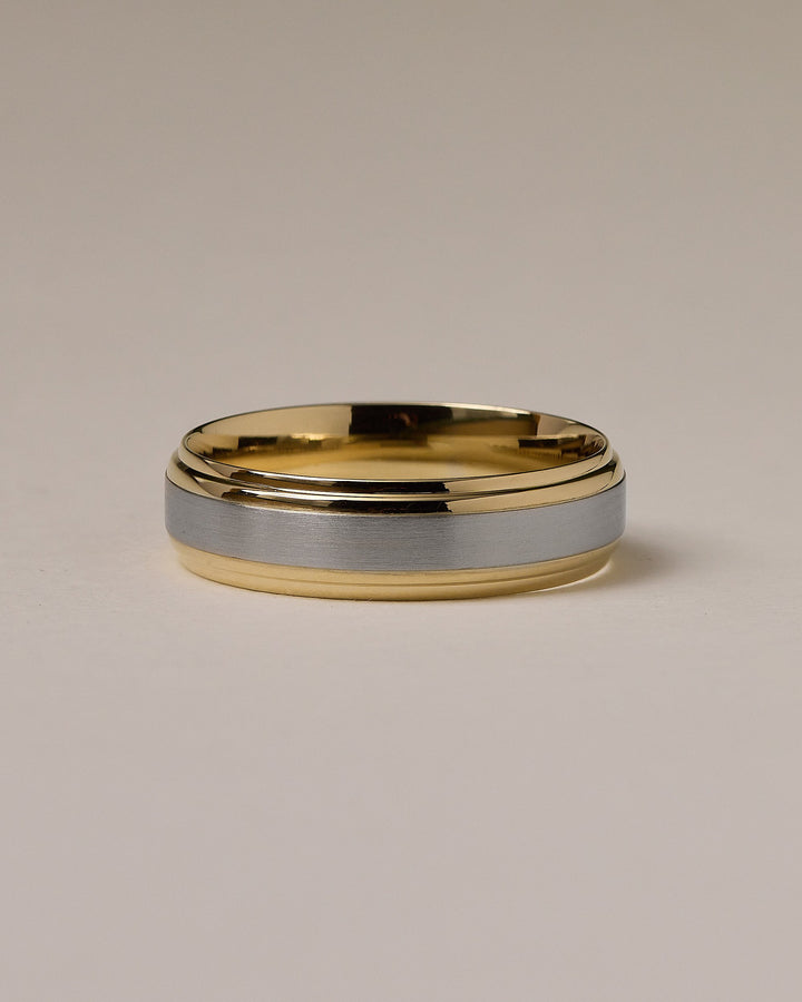 Men's Stepped Edge Satin Solid Gold Wedding Band