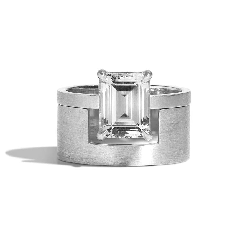 2.0ct Emerald Cut Diamond Unique Engagement Ring With Cigar Band
