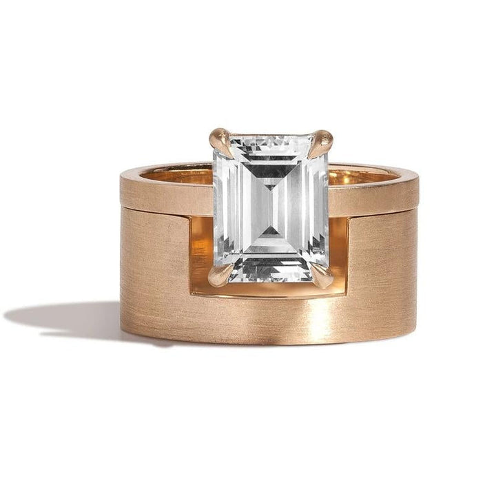 2.0ct Emerald Cut Diamond Unique Engagement Ring With Cigar Band