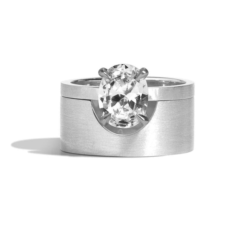 2.0ct Oval Cut Diamond Unique Engagement Ring With Cigar Band