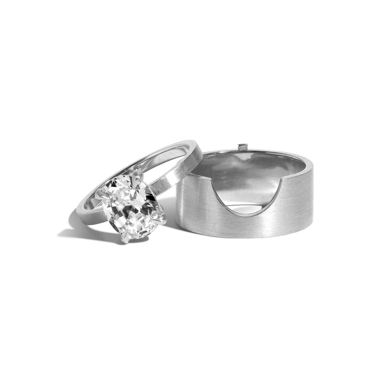 2.0ct Oval Cut Diamond Unique Engagement Ring With Cigar Band