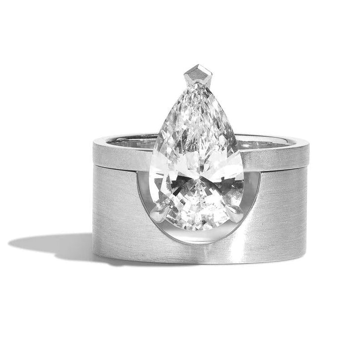 2.50ct Pear Cut Diamond Unique Engagement Ring With Cigar Band