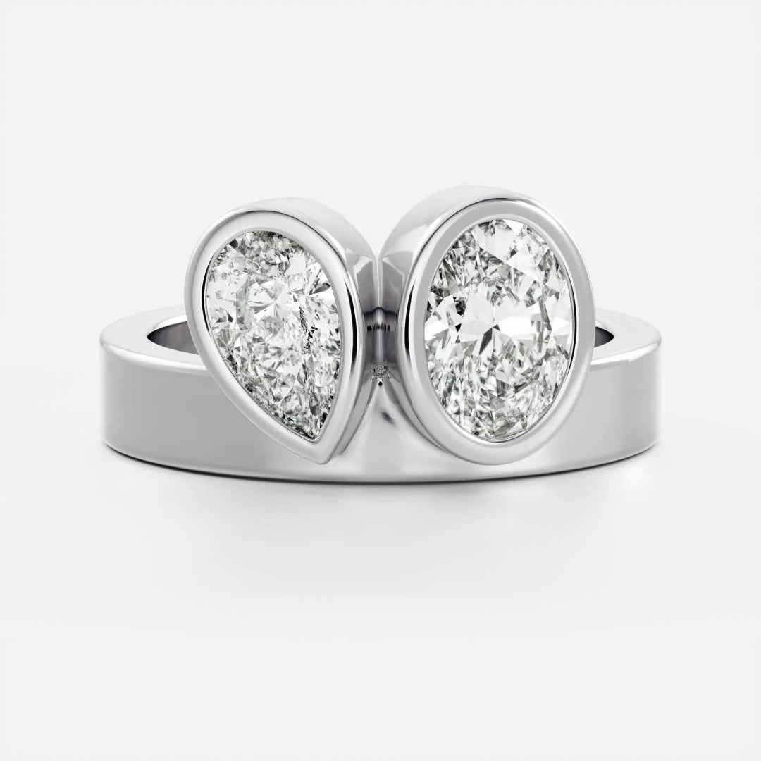 IGI certified pear oval toi et moi bezel ring lab grown USA