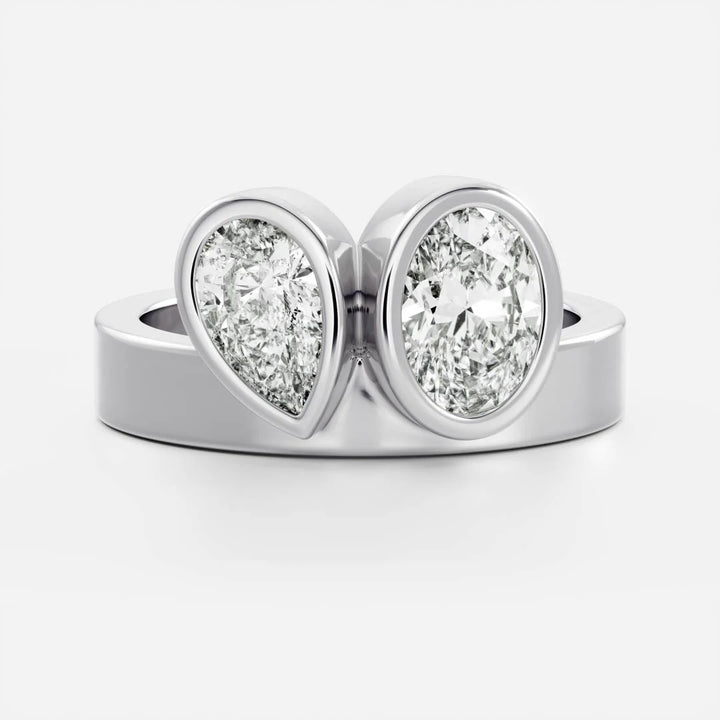IGI certified pear oval toi et moi bezel ring lab grown USA
