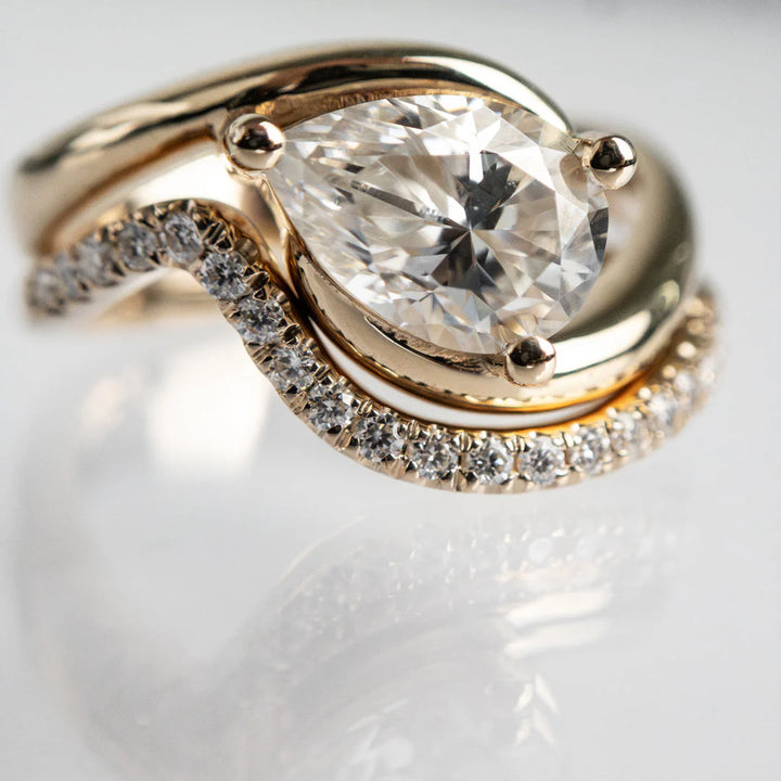 1.0CT-2.0CT Pear East West E/VS CVD Diamond Tension Style Engagement Ring With Matching Classic Band