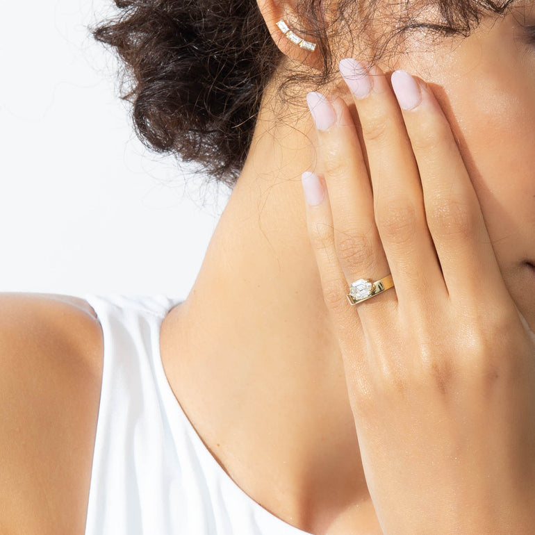 Hexagon Cut Lab Diamond Solitaire Ring