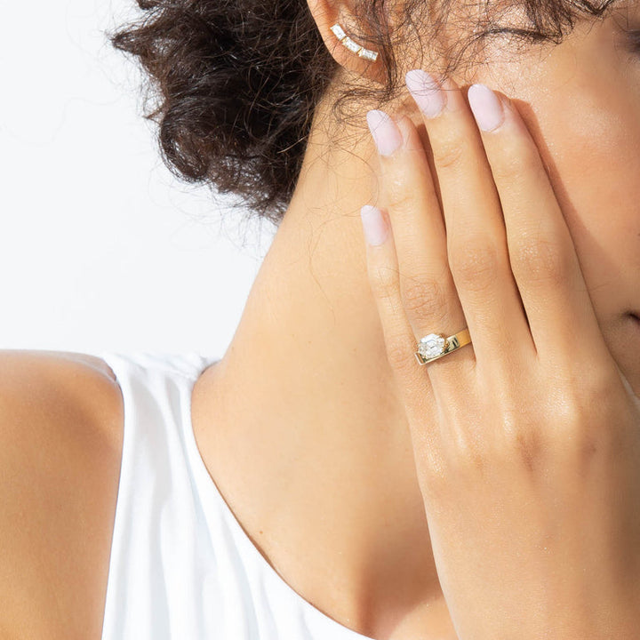 Hexagon Cut Lab Diamond Solitaire Ring